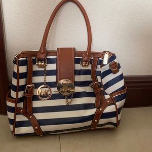 Michael Kors Navy and a White Striped Purse